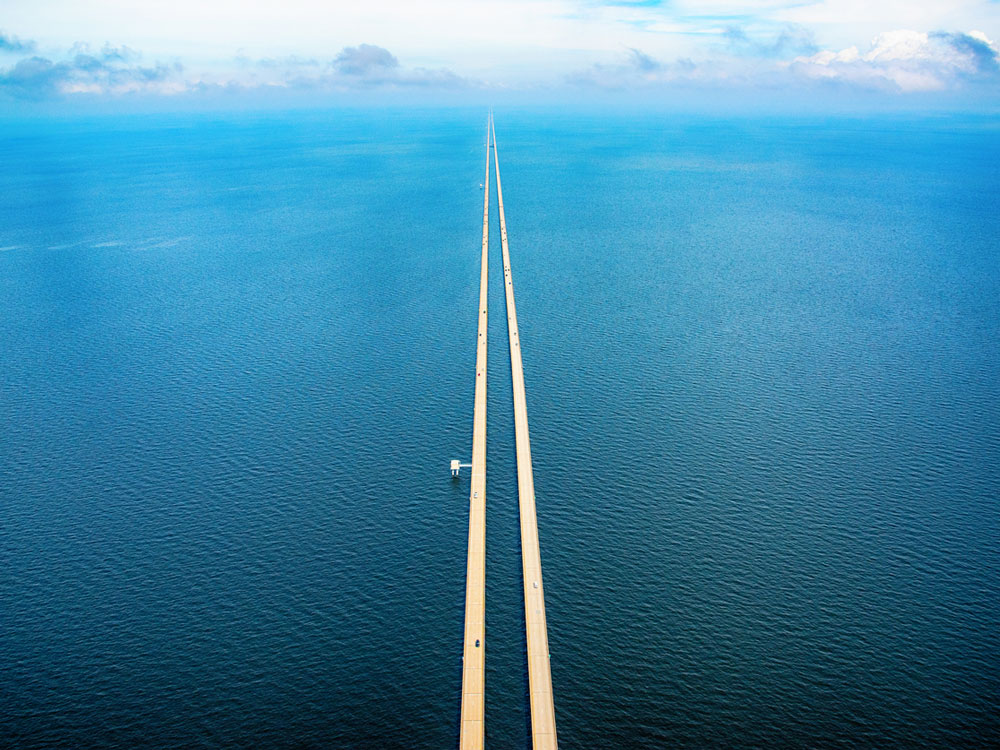 Overhead view of Lake Pontchartrain Causeway in Louisiana