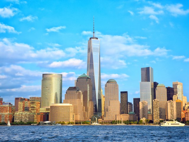 View of Lower Manhattan, New York skyline from Hudson River