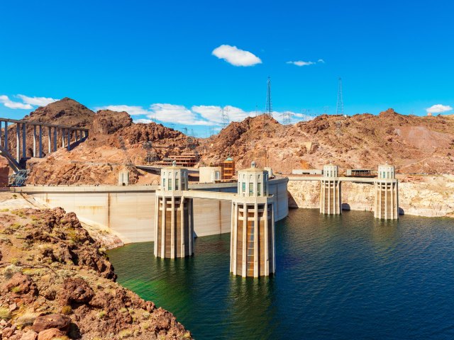 Aerial view of the Hoover Dam on the border of Arizona and Nevada