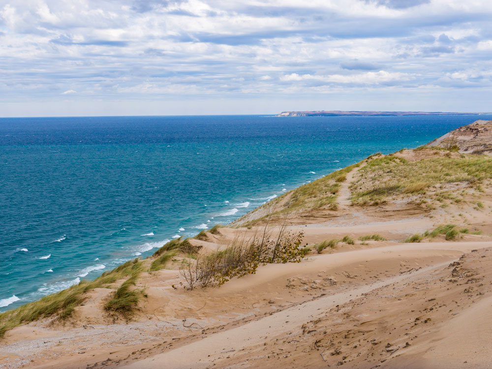 Sandy coastal dunes overlooking Lake Michigan