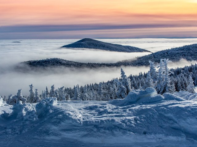 Vermont mountain landscape at sunset, seen from above