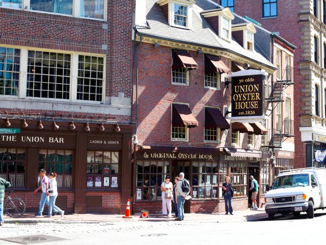 Brick exterior of Union Oyster House in Boston, Massachusetts