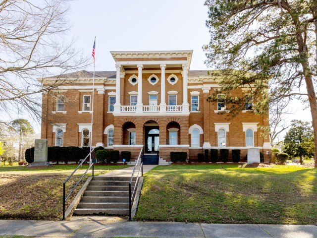 Stately brick building in Hot Coffee, Mississippi