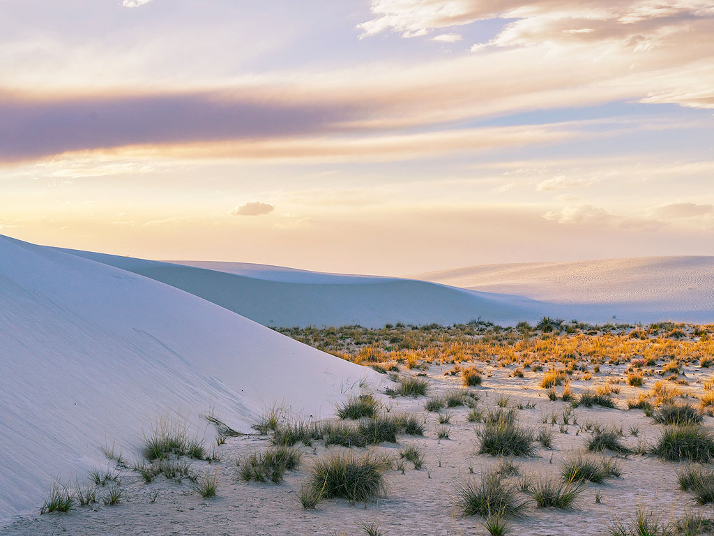 White sand dunes in White Sands National Park in New Mexico