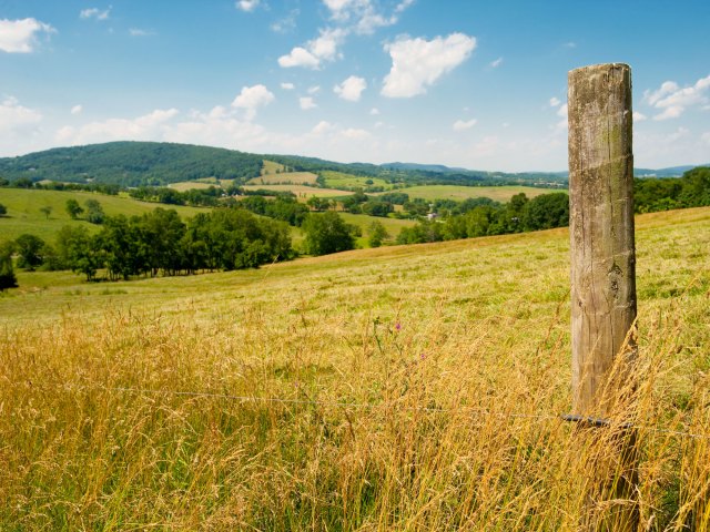 Fence post on grassy hill at Camp David