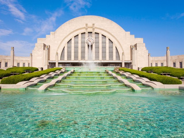 Decorative pool in front of Cincinnati's Union Terminal building