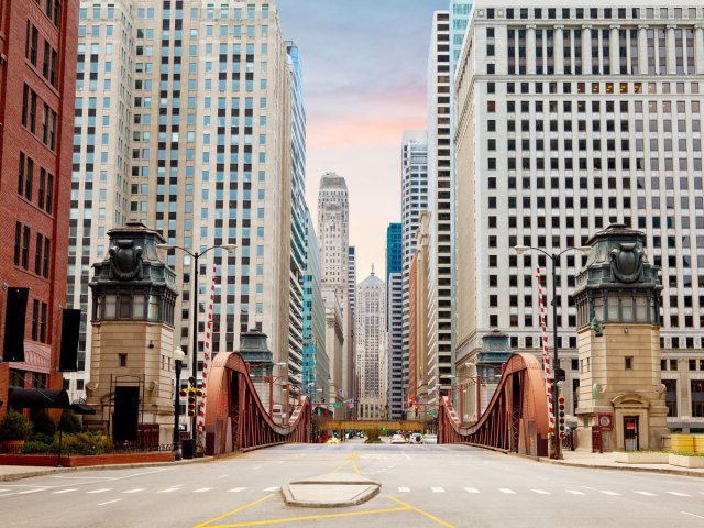 Skyscrapers and bridge over Chicago River