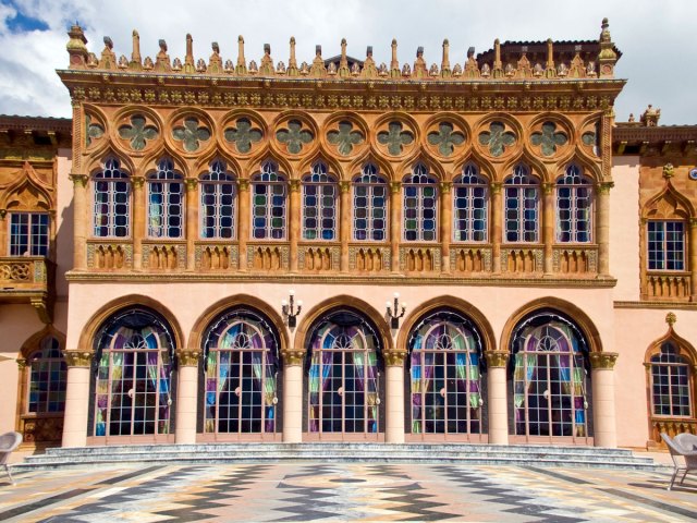 Ornate facade of Ca' d'Zan in Sarasota, Florida