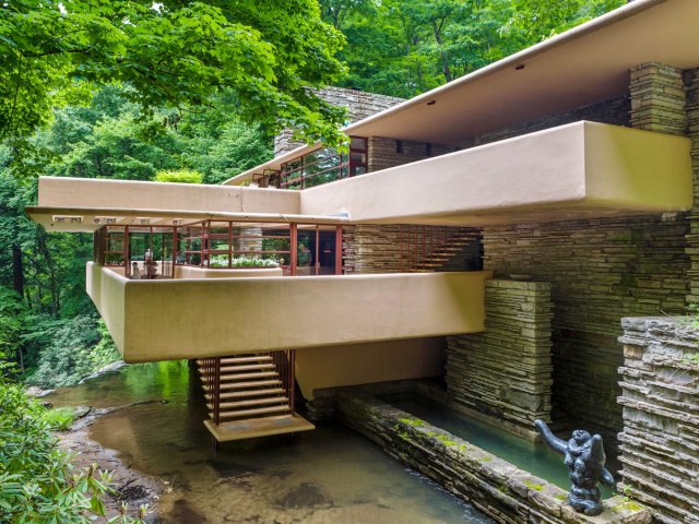 Exterior of Frank Lloyd Wright's Fallingwater home in Pennsylvania 