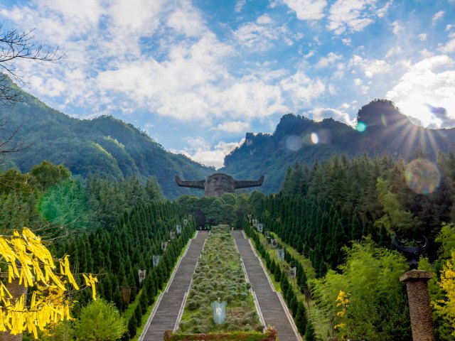 Statue in mountain valley of Shennongjia National Geopark in China