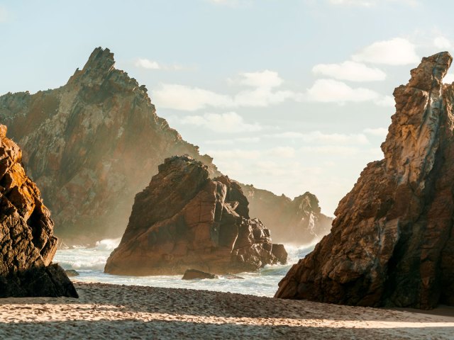 Beach with rock formations in Portugal's Sintra-Cascais National Park