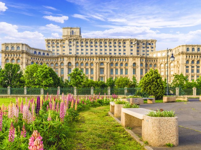 Exterior of the Palace of Parliament in Bucharest, Romania