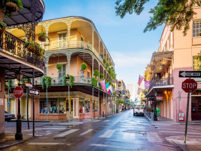 Wrought iron balconies in the French Quarter of New Orleans