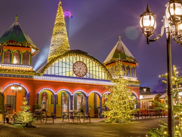 Tivoli Gardens in Copenhagen, Denmark, decorated for the holidays