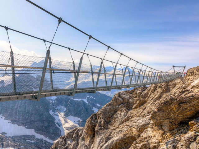 Titlis Cliff Walk above mountain gorge in Switzerland