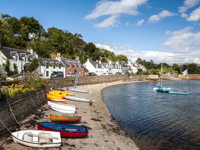 Rowboats on beach in Plockton, Scotland