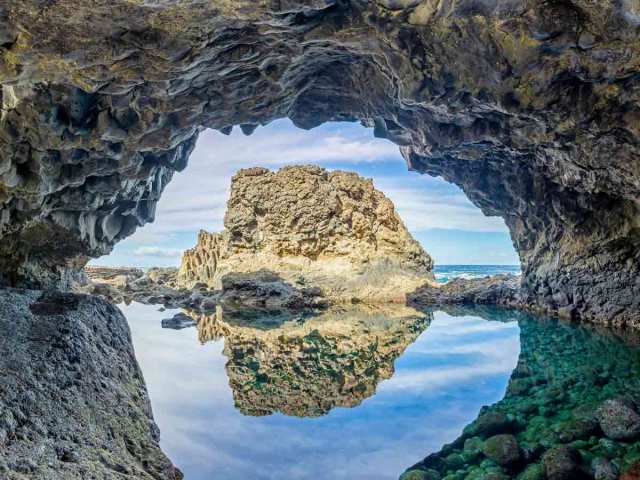 View inside volcanic cavern in the Canary Islands