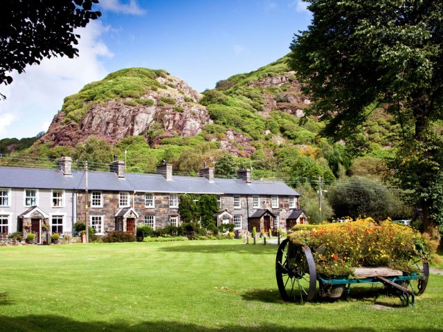 Wagon on grassy field in Beddgelert, Wales