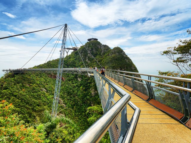 People walking on the Langkawi Sky Bridge in Malaysia 