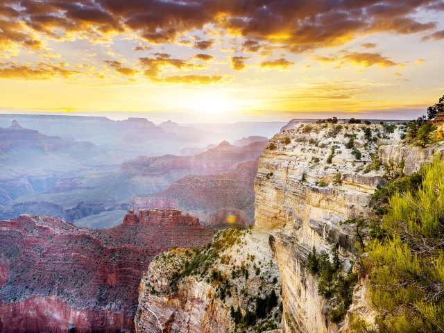 Hopi Point lookout over Grand Canyon at sunset