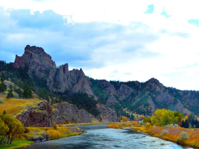 Missouri River with mountains in background