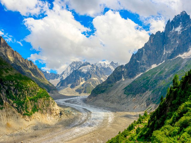 Aerial view of Mer de Glace glacier in France