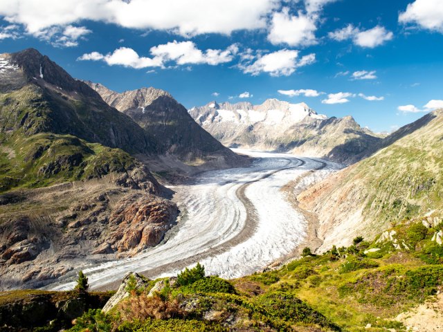 Aerial view of the Aletsch glacier in Switzerland