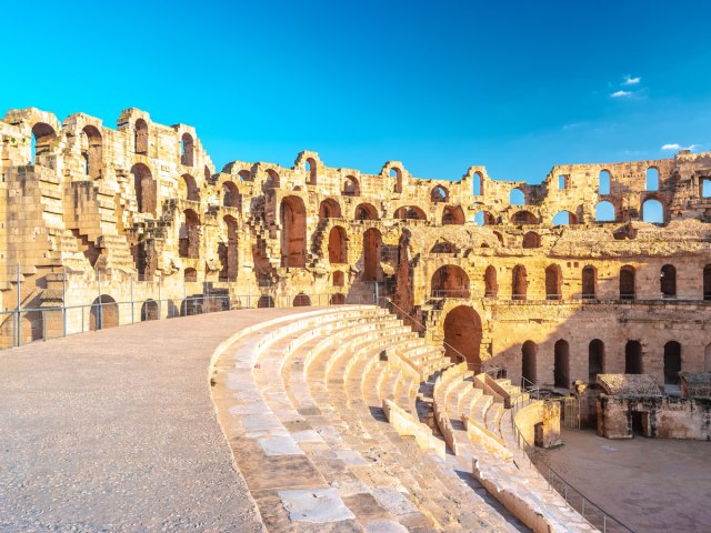 View of Amphitheater of Djem in Tunisia from top row of seats