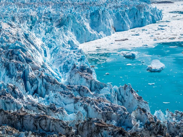 Aerial view of Narsarsuaq glacier in Greenland