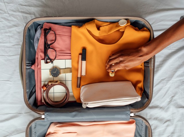 Close-up of packed suitcase