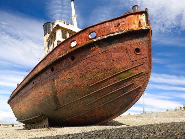 Abandoned shipwreck in Río Gallegos, Argentina