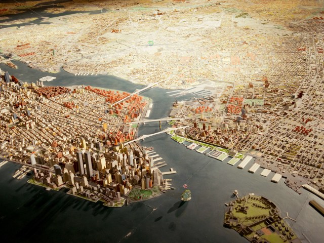 View of the Panorama of New York exhibit at the Queens museum from above