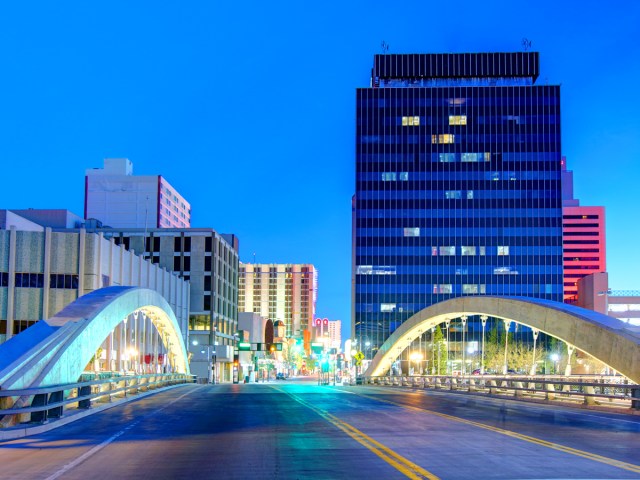 Road bridge leading to downtown Reno, Nevada