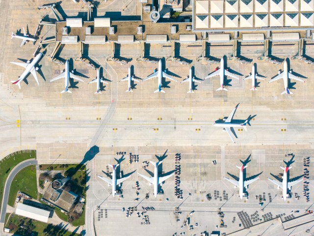 Overhead view of airport terminal