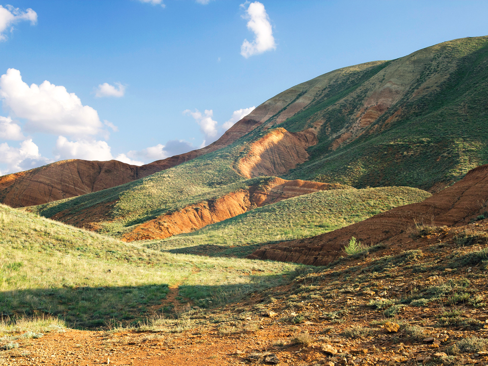 Arid mountain landscape on the border of Kazakhstan and Russia