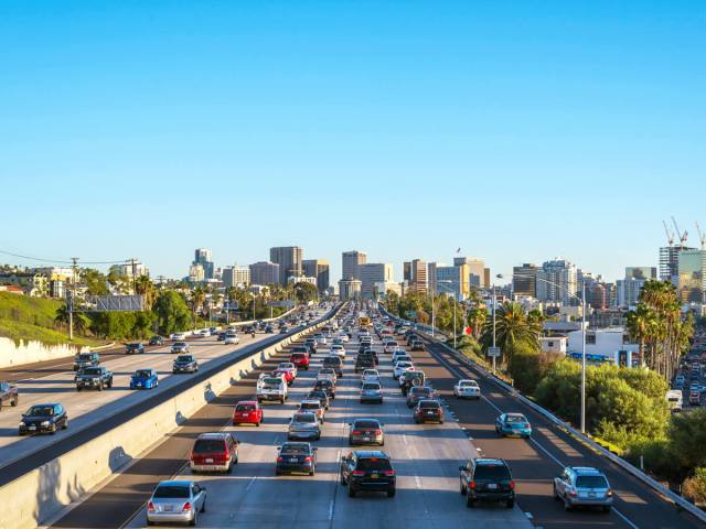 Cars driving on Interstate 5 in Mission Viejo, California