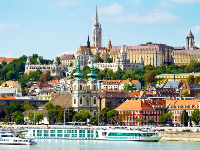 Buda Castle in Budapest, Hungary, seen across Danube River