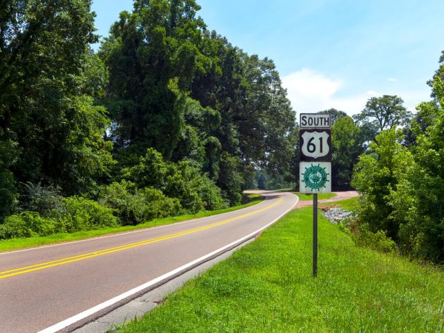 Marker for the Blues Highway (Highway 61) in Louisiana