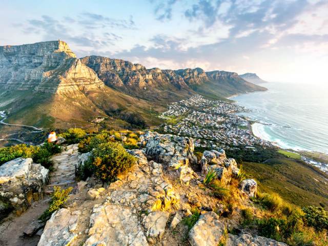 View of Table Mountain and coastline near Cape Town, South Africa