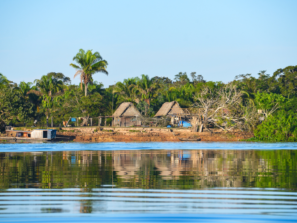 Lakeside huts on the border of Bolivia and Brazil