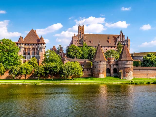 Malbork Castle in Poland, seen from across moat