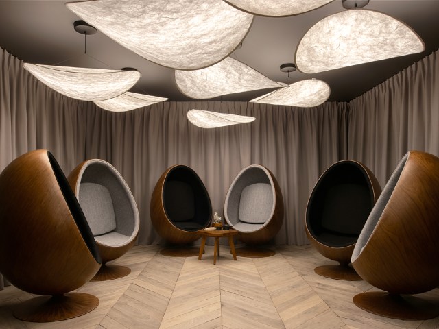 Sleep pod chairs inside hotel