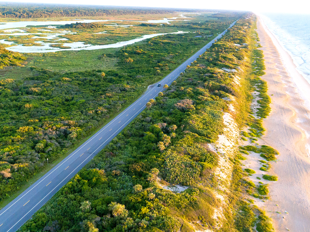 Aerial view of coastal road in Florida