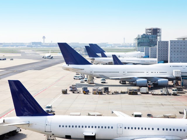 Overview of busy airport tarmac