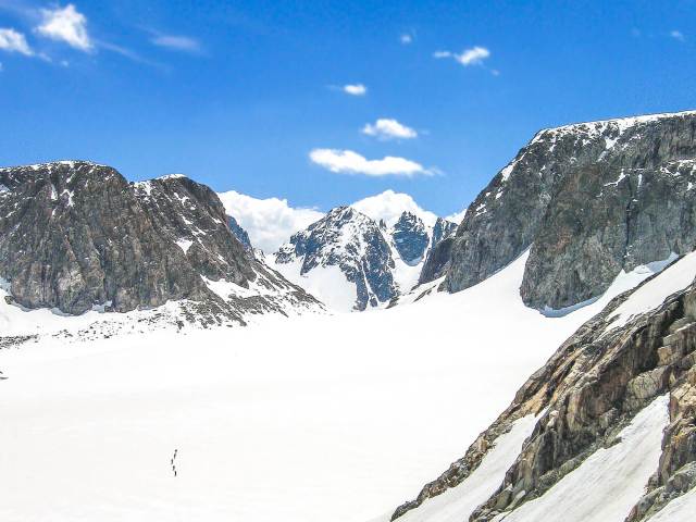 Snow-covered mountain passage in Wyoming