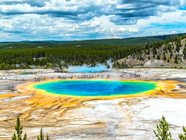 Rainbow-hued Grand Prismatic Spring in Yellowstone National Park, Wyoming