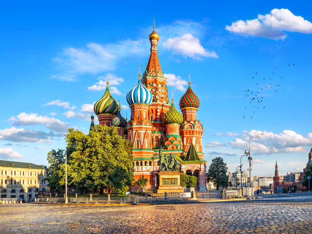 Colorful Byzantine architecture of St. Basil's Cathedral in Moscow, Russia