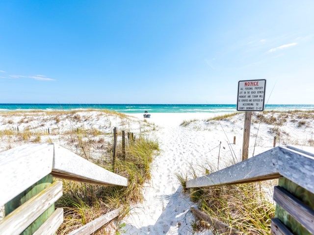 Path leading to sandy shore in Miramar Beach, Florida