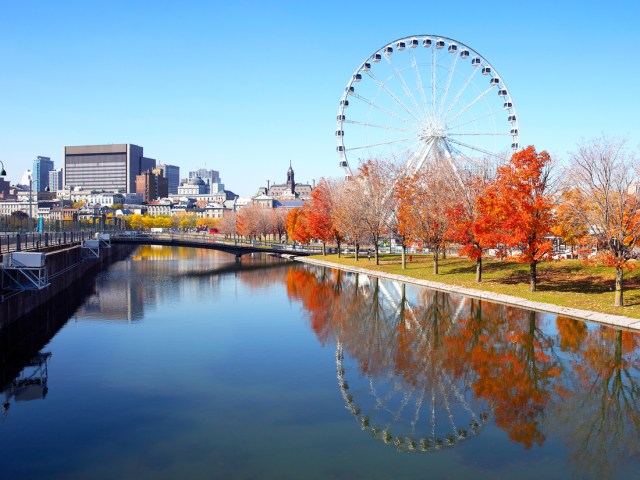 Ferris wheel alongside canal in Montreal's Old Port neighborhood