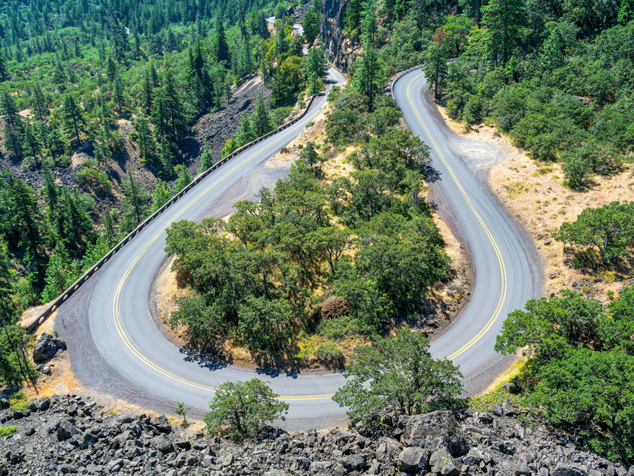 Hairpin turn on U.S. Route 30, seen from above